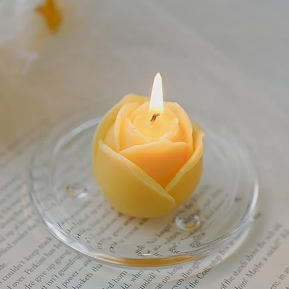 Rose Aromatherapy Candle Premium Soy Scented Candle with Essential Oils for Relaxation, Romantic Atmosphere (Yellow)