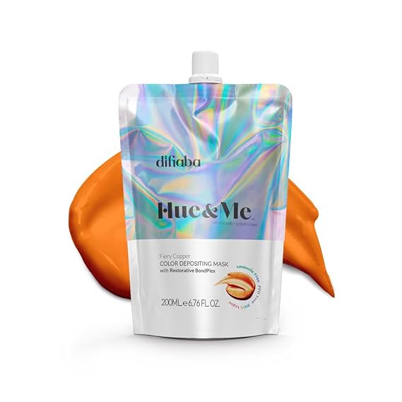 DIFIABA Hue & Me Color Depositing Conditioner - Temporary Hair Dye of Fantasy Colors - Hydrating Color Depositing Hair Mask with BondPlex - 6.76 oz (12 Vibrant Shades Available) (Fiery Copper)