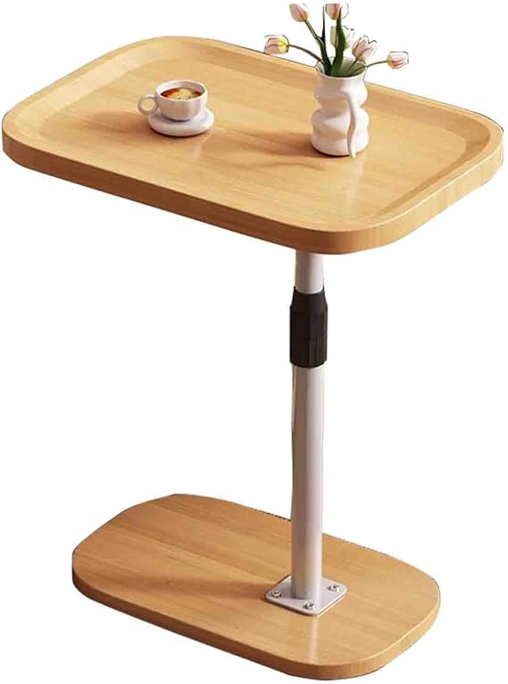 C Shaped End Table with Metal Frame, Adjustable Height C Table, Small Side Table for Couch, Laptop Table for Sofa, TV Tray Table for Living Room and Bedroom(Wood Color)