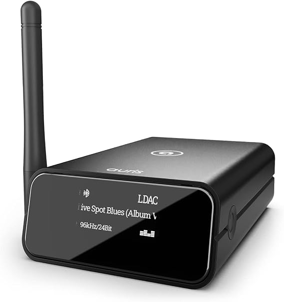 Auris BluMe Pro HiFi Bluetooth 5.3 Music Receiver Long Range Bluetooth Adapter with Audiophile DAC, LDAC, aptX HD, OLED Display & Optical Coaxial AUX Output for Home Stereo, AV Receiver or Amplifier
