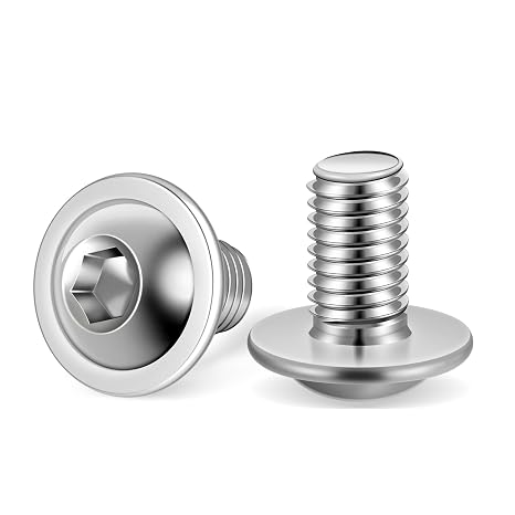 M6-1.0 x 10mm Flanged Button Head Socket Cap Screws, Stainless Steel 18-8 (304), Bright Finish, Full Thread, Allen Socket Drive, 25 PCS