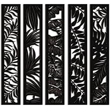 Blulu 5 Pieces Wooden Wall Art Hollow Wall Decor Wood Panels for Home Decorations Bedroom Living Room, 15.7 x 2.9 x 0.2 Inch(Leaf,Black)