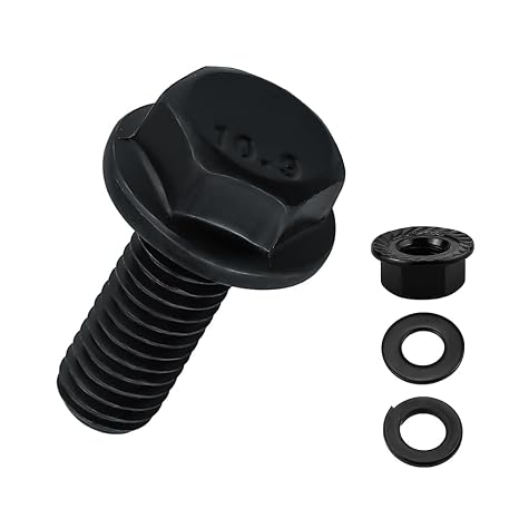 8-Sets M12-1.75 x 30mm Grade 10.9 Flange Hex Bolts + Flange Nut + Flat Washer + Lock Washer Combo Pack, Black Oxide, for Automotive & Machinery