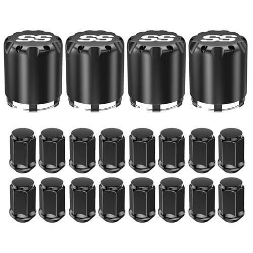 Black Golf Cart Center Caps & Wheel Lug Nuts Kit, 4 PCS ITP SS Wheel Hub Cap and 16 PCS Lug Nut for EZGO, Club Car