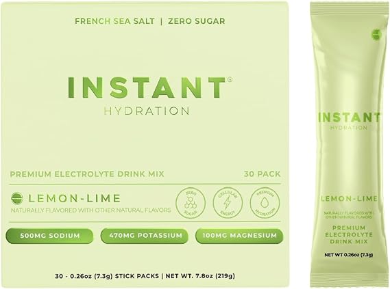 Instant Hydration Electrolytes Powder Packets - Lemon Lime Drink Mix - Zero Sugar - Keto, Vegan, Gluten-Free, Non-GMO - Boost Recovery, Brain Health, Muscle & Tissue Support- 30 Sticks