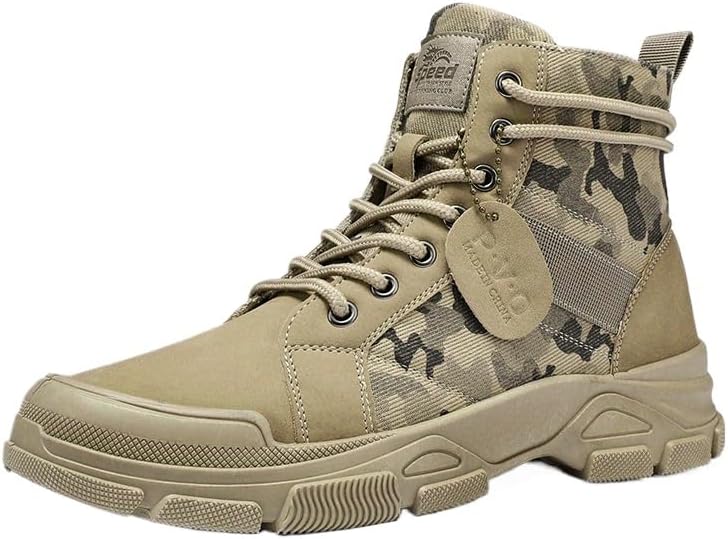 Tactical Camouflage High Top Boots for Men - Durable Outdoor Training and Hiking Shoes,Motorcycle Boots Are Suitable for All Seasons and Are Available in Single and Velvet Options.
