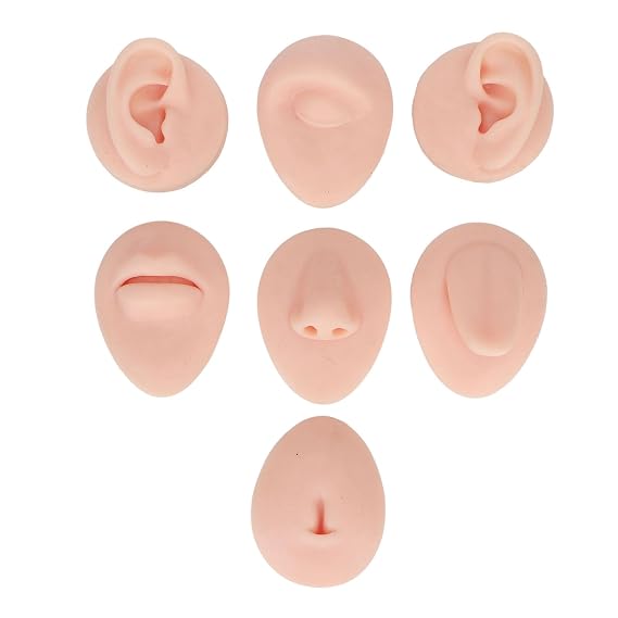 7PCS Piercing Practice Body Parts,Simulation Soft Silicone Flexible Model Body Part,Ear Eye Nose Mouth Tongue and Belly Button Model,for Piercing Practice and Jewelry Display Acupuncture Teaching Tool