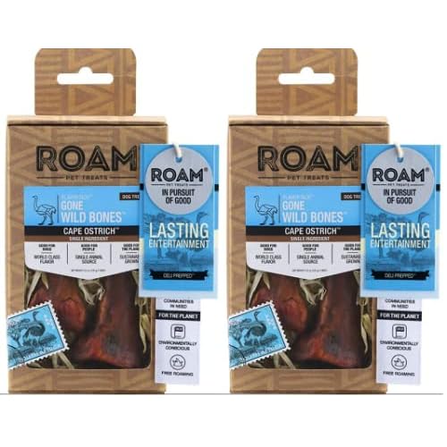 ROAM Pet Treats 4 Pack of Gone Wild Bones, Small, Cape Ostrich