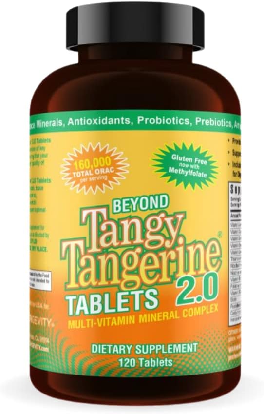 Youngevity Beyond Tangy Tangerine 2.0 Multivitamin Tablets, 120 Count Pack | 120 tablets, 30 servings, prebiotics, probiotics, amino acids, enzymes, sugar-free, gluten-free, 160,000 ORAC, travel-ready