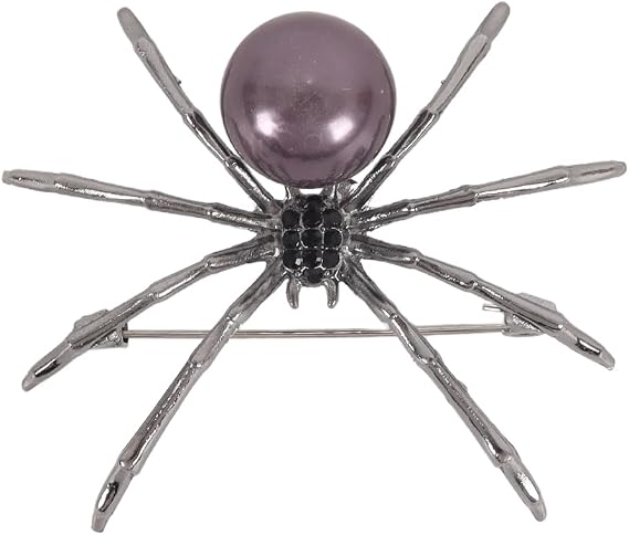 Vintage Style Spider Brooch for Women Girls Spider Black Cubic Zirconia Faux Pearl Sun Shape Badge Lapel Pin Badge, Metal