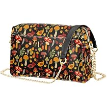 Bird Mushroom Fall Black Crossbody Purses for Women Leather Small Coss Body Phone Purses Women's Handbags Shoulder Bags for Women Travel Outings