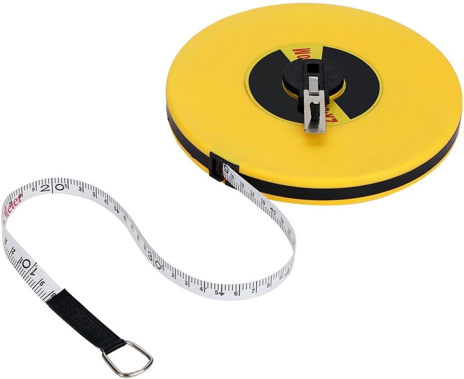 Uadme 50m Tape Measure, Fiberglass Long Roll Measuring Tape for Builders Surveyors, Inch and Metric Double Marked, Heavy Duty Tape Reel for Runway and Engineer Survey