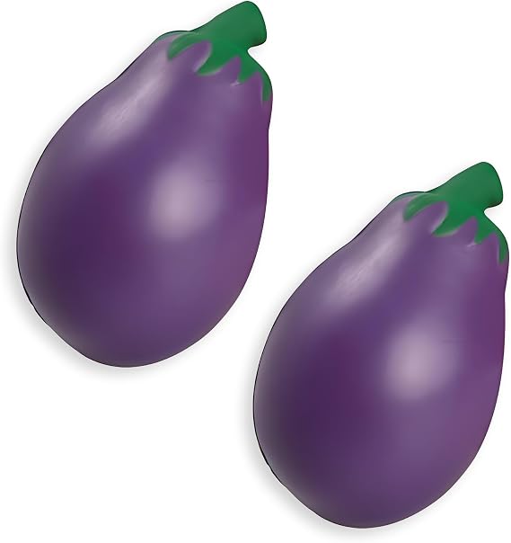 Eggplant Hand Therapy Balls 2-Pack - Stress Relief Squeeze Balls for Hand/Wrist Exercise, ADHD/ADD Focus, Muscle Relaxation, Ideal for Office, Home, School, All Ages