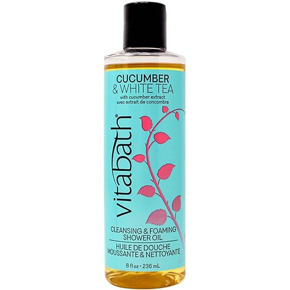 Vitabath Cucumber & White Tea Cleansing & Foaming Shower Oil Refreshing Nourishing Body Wash & Hydrate - Daily Essential Dry Skin Quench for Women & Men - 8 fl oz