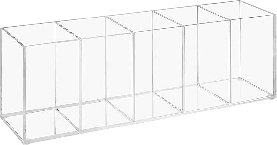 Top-spring Acrylic Pen Pencil Holder, 5 Compartments Clear Desk Organiser for Pens, Pencils, Makeup Brushes, Pen Pot for Classroom, Office, Stationary Organiser (5 Slots)