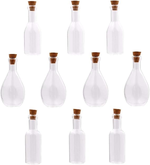 ZenRa 10 Pieces cork Glass vial pendant Mini Glass Bottle with Cork Cute Jars Wishing bottle Charms (3C+3D+4E)