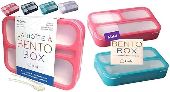 Bundle of Bento-Box Lunch-box Containers for Kids with 6 compartments (Pink) + 2x Small Bento Lunch Box for Kids