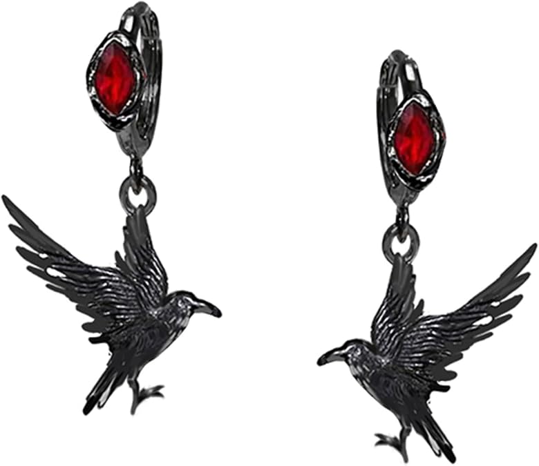 Hip Hop Style Gothic Crow Earrings Red Pendant Earrings Personalized Animal Accessories Fashion Women's Accessories