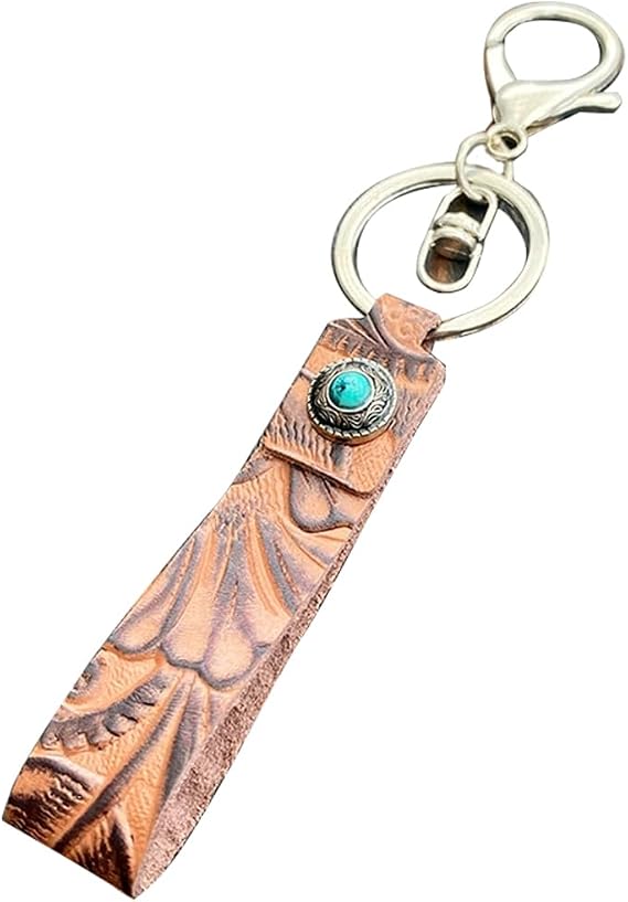 Cowgirl Cowboy Western Keychain,Vintage Leather Key Fob for Car Keys for Women,Bag Purse Charms Key Fob Holder