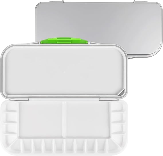 LNAUJS White Folding Paint Palette with Lid, 10.635.12in Plastic Paint Tray, Keeps Paints Moist, Portable Paint Pallet for Oil, Watercolor, DIY Art, Craft, Classroom, Travel and Outdoor Painting