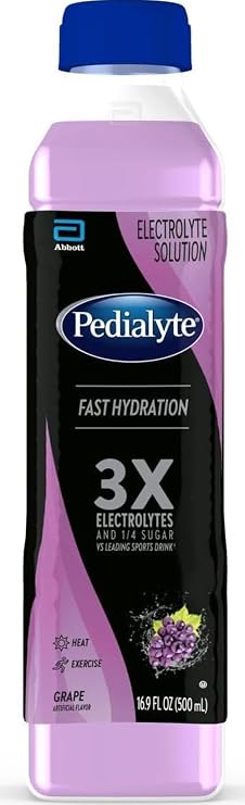 Pedialyte Electrolyte Solution, Grape, Hydration Drink, 1 bottle, half liter each