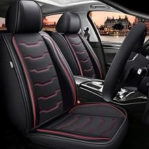Car Seat Cover Full Set Fit for Toyota RAV4 2007-2026 Faux Leather for RAV4 Seat Covers Waterproof Compatible Airbag Automotive Seat Cushions Protector (5 Seats, Red Line)