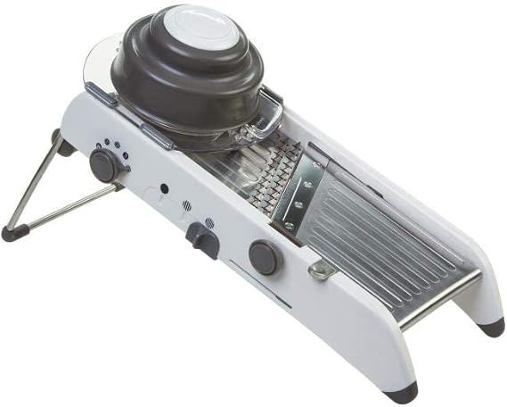 PL8 Professional Mandoline - Versatile Slicer with Adjustable Straight, Waffle, and Julienne Blades, Extra-Wide Stainless Steel Deck, Safety Hand Guard, Non-Skid Feet, and Space-Saving Design | Versatile Slicer with Extra-Wide Stainless Steel Deck, Safety Hand Guard, Non-Skid Feet, and Space-Saving Design
