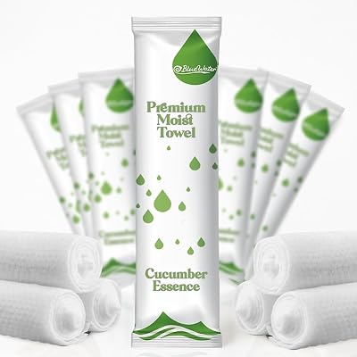 BlueWater 50-Pack Individually-Wrapped Moist Scented Towels - Single-Use Premium Body Wipes 12x12, Cucumber