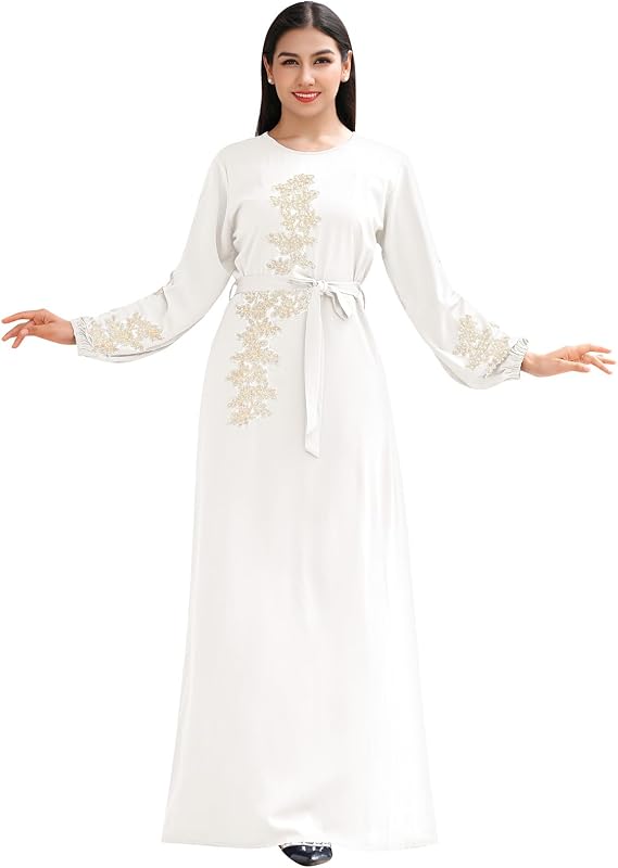 Abaya Dress for Women Floral Embroidery Muslim Robe Eid Ramadan Prayer Islamic Clothes Dubai Attire Turkish Jalabiya
