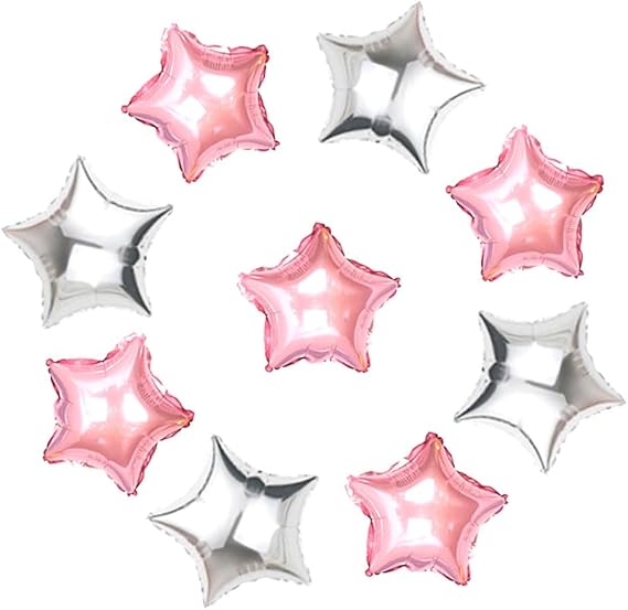 50pcs Pink Silver Star Foil Balloons, 10inch Pink Star Balloon and Silver Star Mylar Balloons for Love Star Balloon Valentines Birthday Wedding Party Decoration