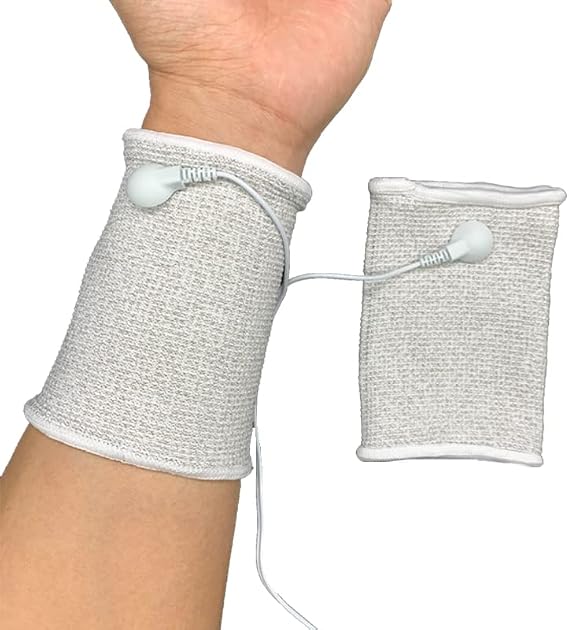 CareforYou Conductive Electrode Massage Wristband for Tens Machine Electro Therapy Bracers Guard for Pain Relief Massager with Cable