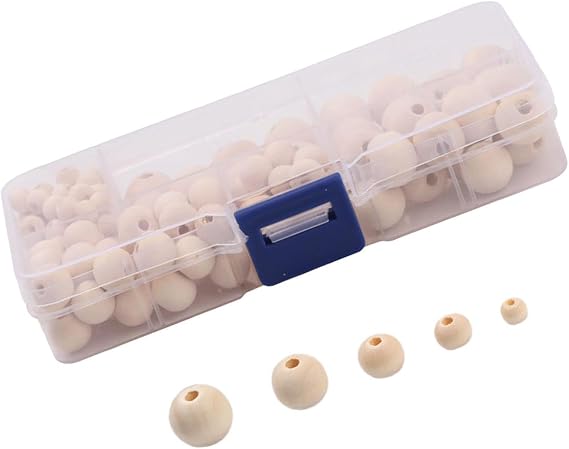 IOIUSKKU Handmade Wood Beads for Necklace Making 2 Boxes of Natural Wooden Beads DIY Round