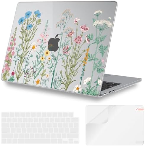 iLeadon [Ultra Thin Armor] Compatible for MacBook Air 13.6 Inch Case M3 M2 2025 2024-2022 Release Model A3113 A2681,[100% Ultra Clear] Plastic Hard Protective CoverKeyboard Skin,Weeds