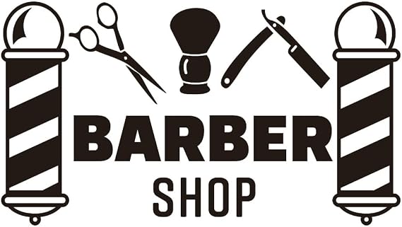 Barber Shop Logo Wall Decal Haircut & Hairdressing Art Scissors, Razor, Hairstyle Vinyl Sticker for Hair Salon Window & Wall Decor AFN17 (Black)