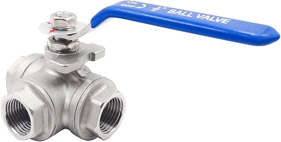 1/2 in NPT Female 3 Way Ball Valve, Stainless Steel T-Port Valve