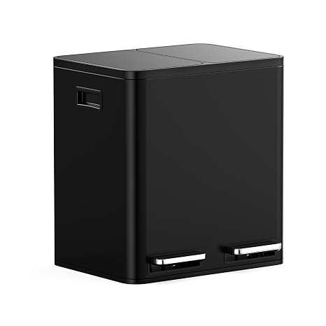 VonHaus Kitchen Bin, 30L Double Recycling Bin for Kitchen, Black