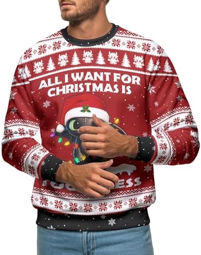 34HD Gifts for Christmas Ugly Christmas Sweater 2025 for Men Women Funny Long Sleeves Crewneck Christmas Sweater