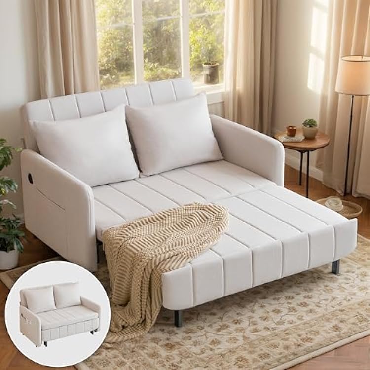 3-in-1 Convertible Sofa Bed, 52 Loveseat Sleeper Bed with Pull Out Couch, Futon Sofa BedSofa Bed Couch, Sleeper Sofa Cama with Pillows &amp;amp; Pockets for Living Room &amp;amp; Apartment