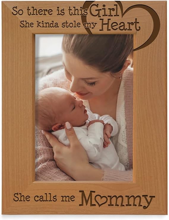 KATE POSH So There is This Girl She Calls me Mommy - Natural Engraved Wood Photo Frame - Mother and Daughter Gifts, Mother's Day, Best Mom Ever, New Baby, New Mom (5x7-Vertical)