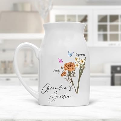 Custom Birth Month Flower Vase, Personalized Gift for Her, Gift for Mothers Day, Birthday, Gifts for Grandma, Flower Vase, Grandmas Garden Vase, Mom Gift, Gifts for Morther Day, Christmas, 8