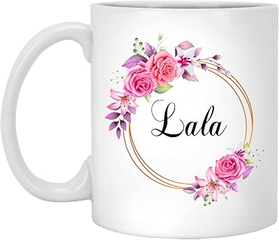 GavinsDesigns Lala Flower Novelty Coffee Mug Gift For Mothers Day - Lala Pink Flowers On Gold Frame - New Lala Mug Flower - Birthday Gifts For Lala - Lala Coffee Mug 11oz, MUG-GMBV5HNYZH-11oz