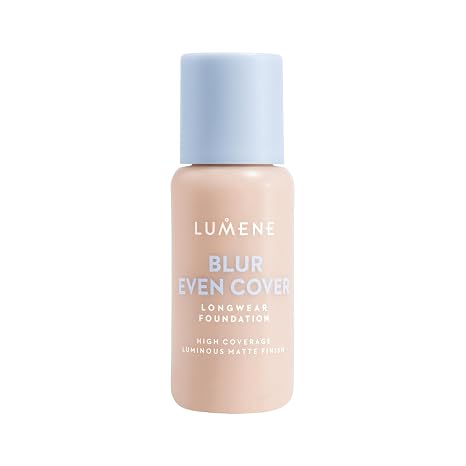 LUMENE Blur Even Cover Foundation High Coverage Lightweight Liquid Foundation with Radiant Matte Finish 16 Hours Hold Niacinamide & Nordic Blueberry Fragrance-Free Shade 0.5 30 ml