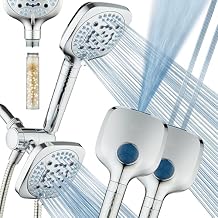 6-way High Pressure 82 Spray Mode Filtered Showerhead Combo - Handheld Shower Head Filters Chlorine to Heal Dry Skin, Revive Hair - Dual Power Wash Cleans Tub, Tile, Pets - Hard Water Softener, Chrome