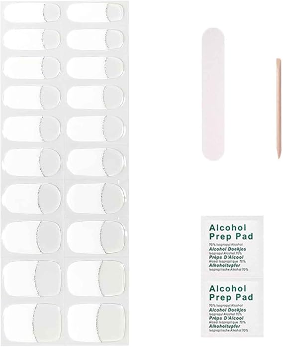 Semi Cured Gel Nail Strips French, 20 PCS Gel Nail Stickers Tip Clear Base Gel Nail Stickers Kit | Light Required | Gel Nail Wraps, Salon Quality & Easy to Use (White, One Size)