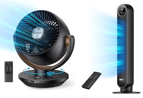 Dreo 11 Inch Table Fan with Remote 25ft/s Velocity Quiet 36-Inch Tower Fan with Remote