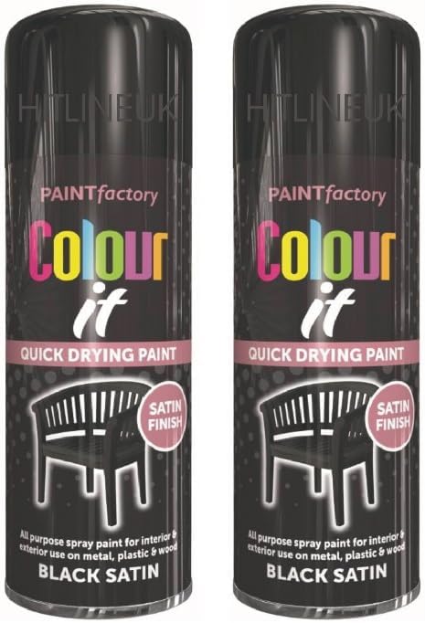 2 x 400ML BLACK SPRAY PAINT FOR METAL FURNITURE PAINT SPRAY BLACK FURNITURE PAINT PLASTIC