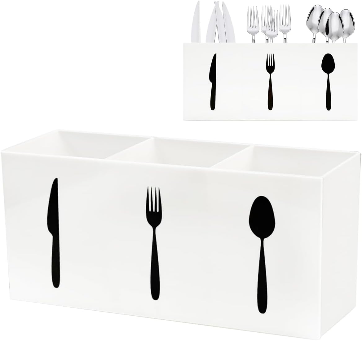 Silverware Organizer Countertop,Acrylic Small Silverware Caddy for Countertop,Knife Fork and Spoon Organizer for Kitchen Storage,Cabinet and Dining RoomWhite