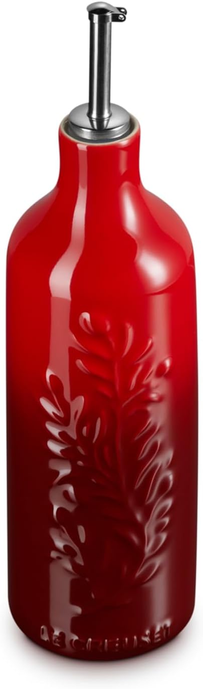 Le Creuset Stoneware Olive Branch Collection Oil Cruet, 20 oz., Cerise