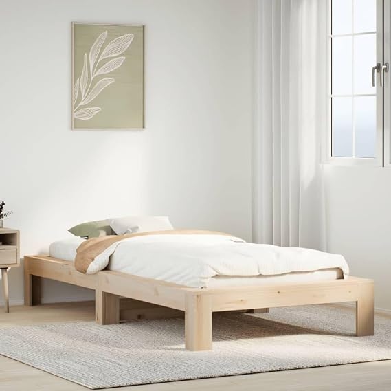 Solid Pine Wood Bed, 75 x 190 cm, Sturdy Bed Frame with Slatted Frame, Storage Space Under Lying Surface, Durable Single Bed for Bedroom, Mattress Not Included
