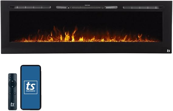 Touchstone Smart Electric Fireplace-The Sideline 72" Wide-in Wall Recessed - 30 Realistic Ember Color/Flame Options - 1,500W Heater w/Thermostat - Log & Crystal Hearth Options - Alexa/WiFi Enabled